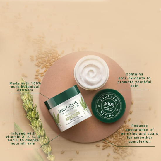 Biotique Wheat Germ Anti-Ageing Night Cream - Reduces Fine Lines