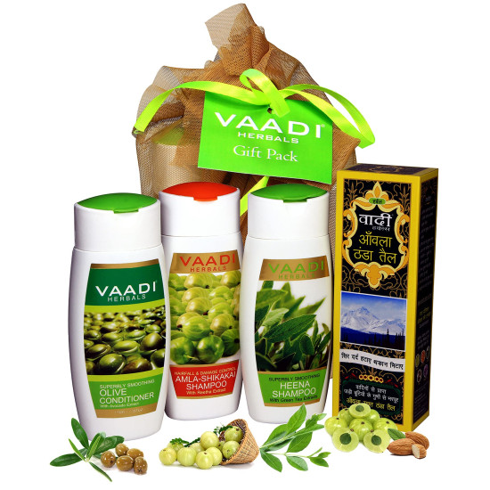 Vaadi Herbals Shiny Hair Gift Pack - Amla Cool Oil & Heena Shampoo