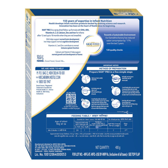 Nestlé NAN PRO 3 Follow-Up Formula - Optimal Nutrition for 12-18 Months