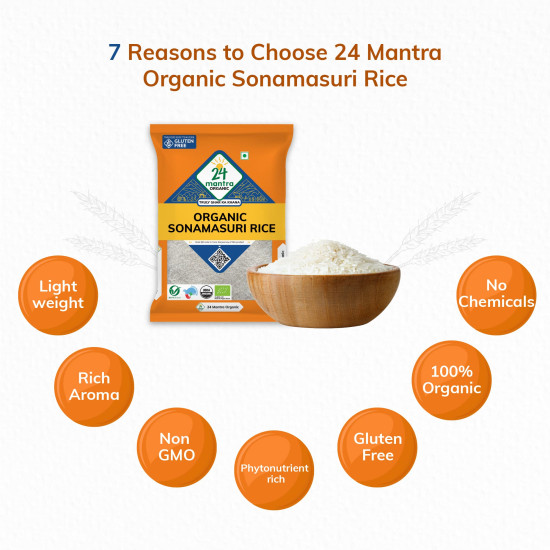 24 Mantra Organic Sonamasuri Polished Raw Rice - 100% Organic & Chemical Free