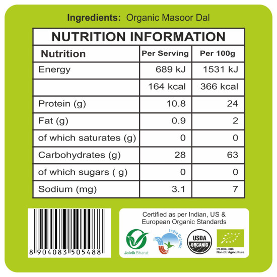 24 Mantra Organic Unpolished Masoor Dal - 100% Organic & Chemical Free