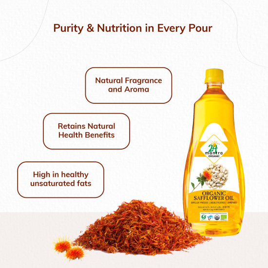24 Mantra Organic Unrefined Safflower Oil - 1 L | 100% Organic & Chemical Free