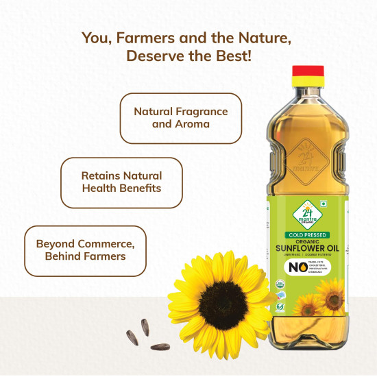 24 Mantra Organic Coldpressed Sunflower Oil 1L - 100% Organic & Chemical Free