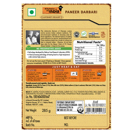 Kitchens of India Paneer Darbari - Authentic Indian Taste