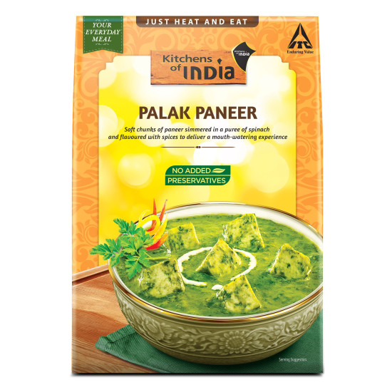 Kitchens of India Daily Treat Ready Meals - Palak Paneer, 285g - Authentic Indian Cuisine