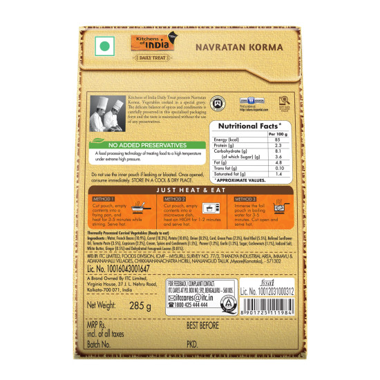 Kitchens of India, Daily Treat, Ready Navratan Korma, 285g - Authentic Indian Cuisine