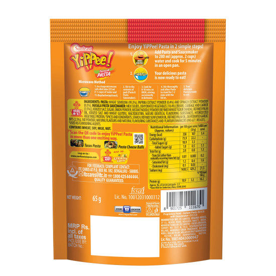 Sunfeast YiPPee! Tricolor Pasta - Soft and Tasty Suji, Rawa Pasta