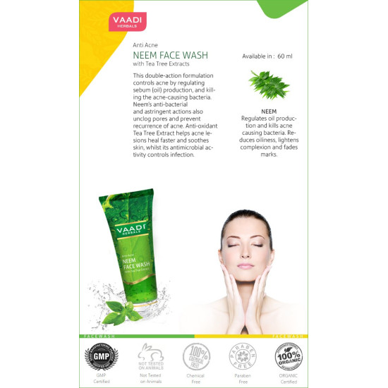 Vaadi Herbals Anti Acne Neem Face Wash - Tea Tree Extract Formula