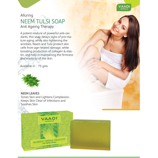 Vaadi Herbals Alluring Neem Tulsi Soap with Vitamin E and Tea Tree Oil - Natural Skin Rejuvenation