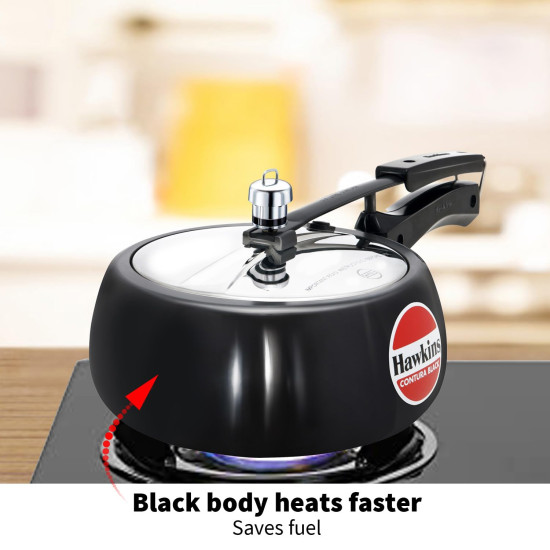 Hawkins 3.5 Litre Contura Black Pressure Cooker - Hard Anodised Inner Lid Cooker