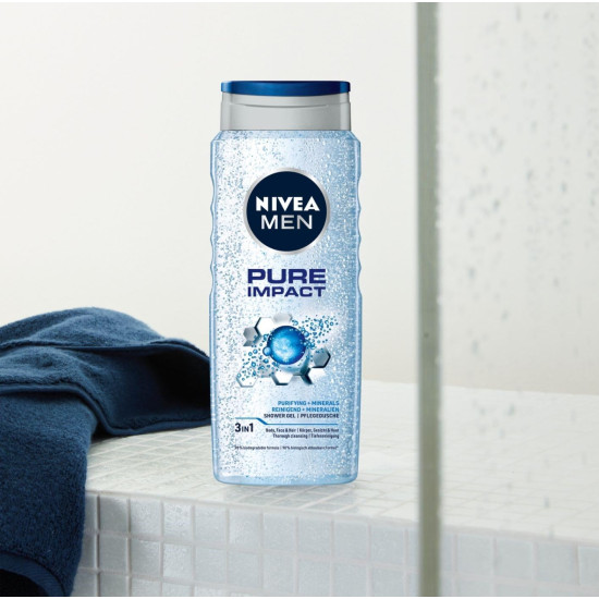 NIVEA MEN Pure Impact 500ml Body Wash - For Face, Body & Hair