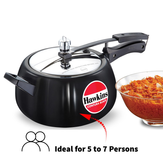 Hawkins Contura Black Pressure Cooker, 5 Litre - Hard Anodised Body