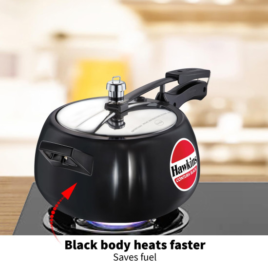 Hawkins Contura Black Pressure Cooker, 5 Litre - Hard Anodised Body