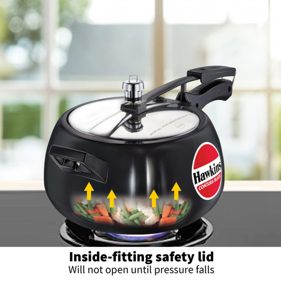 Hawkins Contura Black Pressure Cooker, 5 Litre - Hard Anodised Body