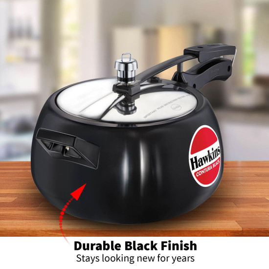 Hawkins Contura Black Pressure Cooker, 5 Litre - Hard Anodised Body