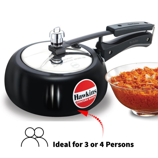 Hawkins 2 Litre Contura Black Pressure Cooker - Hard Anodised Efficiency