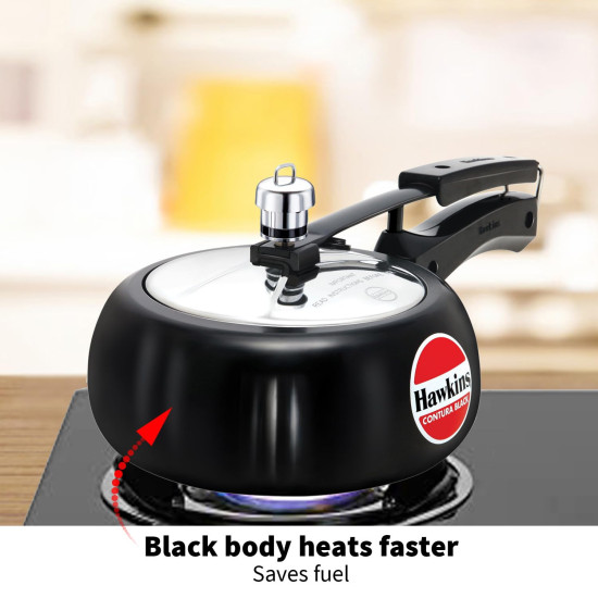 Hawkins 2 Litre Contura Black Pressure Cooker - Hard Anodised Efficiency