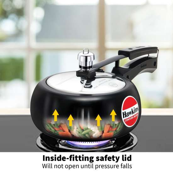 Hawkins 2 Litre Contura Black Pressure Cooker - Hard Anodised Efficiency