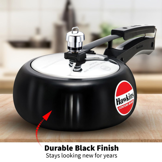 Hawkins 2 Litre Contura Black Pressure Cooker - Hard Anodised Efficiency