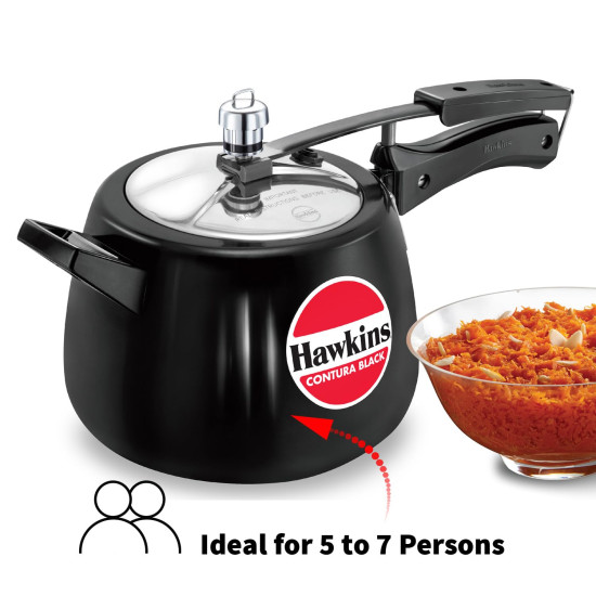 Hawkins 4 Litre Contura Black Pressure Cooker - Hard Anodised Inner Lid Hawkins 4 Litre Contura Black Pressure Cooker - Hard Anodised Inner Lid