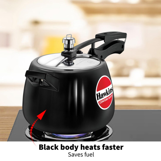 Hawkins 4 Litre Contura Black Pressure Cooker - Hard Anodised Inner Lid Hawkins 4 Litre Contura Black Pressure Cooker - Hard Anodised Inner Lid