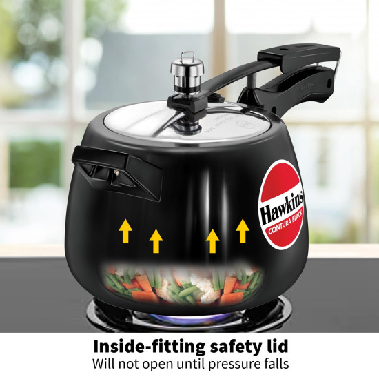 Hawkins 4 Litre Contura Black Pressure Cooker - Hard Anodised Inner Lid Hawkins 4 Litre Contura Black Pressure Cooker - Hard Anodised Inner Lid