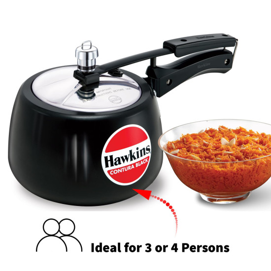 Hawkins 3 Litre Contura Black Pressure Cooker - Hard Anodised Inner Lid