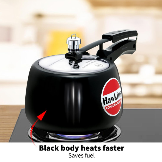 Hawkins 3 Litre Contura Black Pressure Cooker - Hard Anodised Inner Lid
