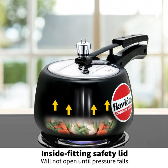 Hawkins 3 Litre Contura Black Pressure Cooker - Hard Anodised Inner Lid