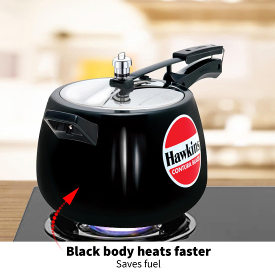 Hawkins 6.5 Litre Contura Black Pressure Cooker - Hard Anodised Inner Lid Cooker