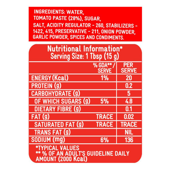 Kissan Fresh Tomato Ketchup Bottle - Delicious & No Added Colors