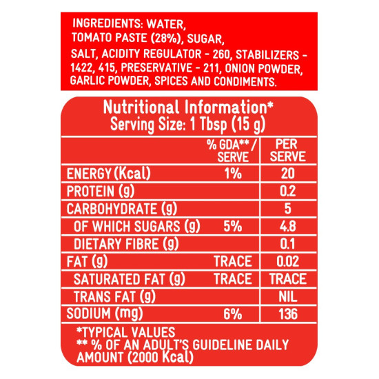Kissan Fresh Tomato Ketchup Bottle - Delicious & No Added Colors