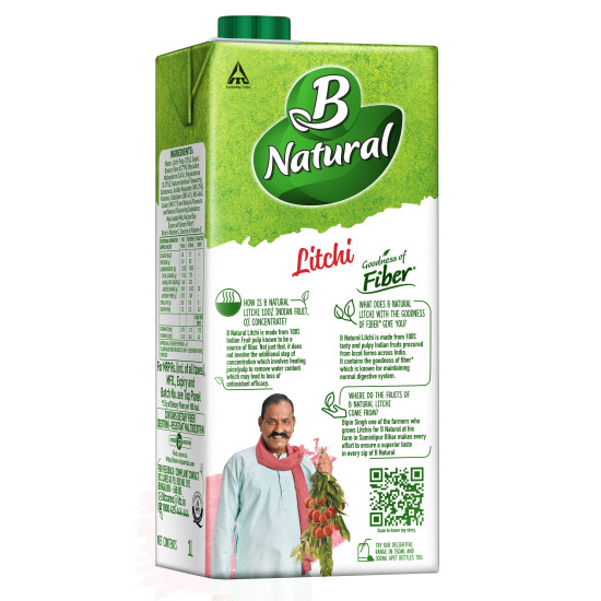 B Natural Litchi Juice - Goodness of Fiber, 1 Litre