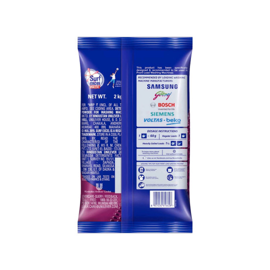 Surf Excel Matic Front-Load Detergent Powder 2 Kg - Tough Stain Removal Surf Excel Matic Front-Load Detergent Powder 2 Kg - Tough Stain Removal
