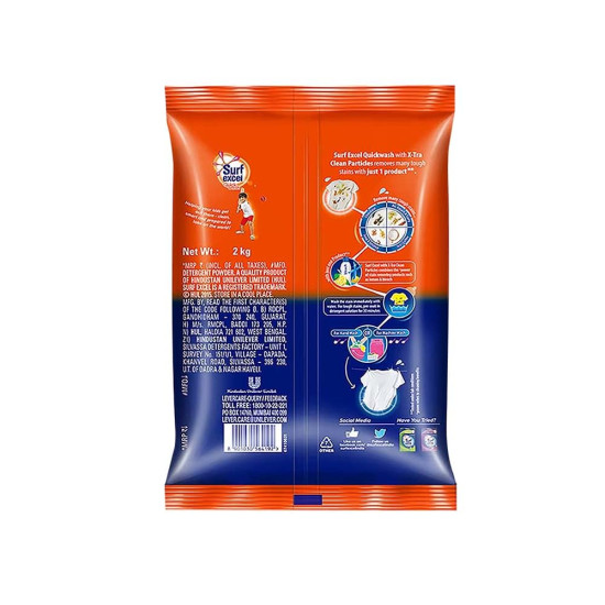 Surf Excel Quick Wash Detergent Powder 2 Kg - Tough Stain Removal