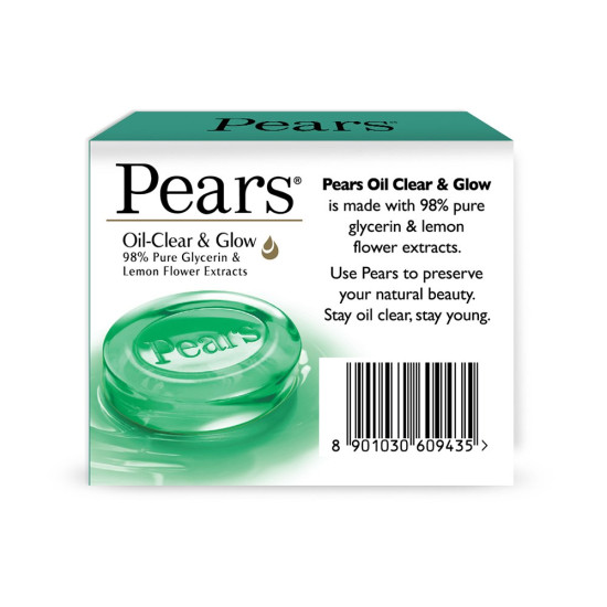 Pears Oil Clear & Glow Soap Bar 75gm - For Oily Skin & Youthful Glow
