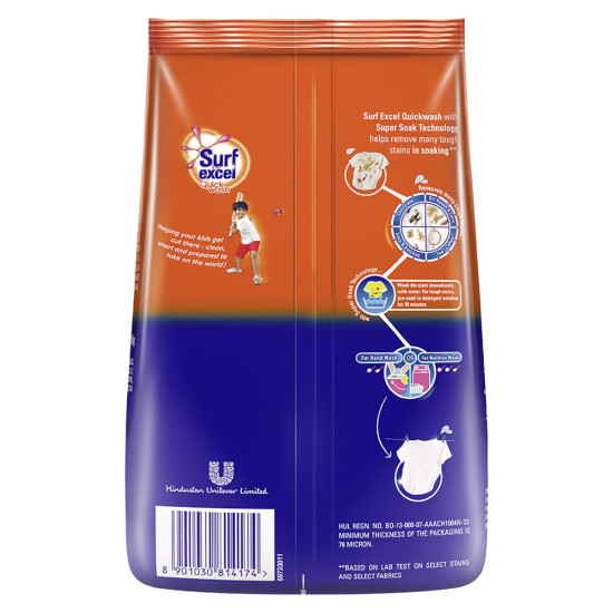 Surf Excel Quick Wash Detergent Powder 1 Kg - Tough Stain Removal