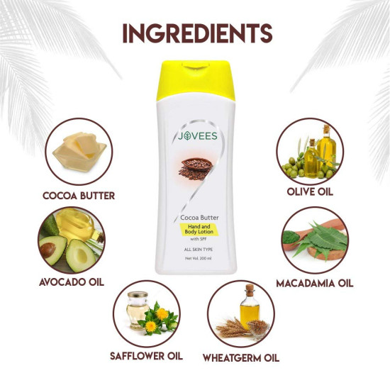 Jovees Cocoa Butter Hand and Body Lotion - Lightweight Hydration for Dry Skin