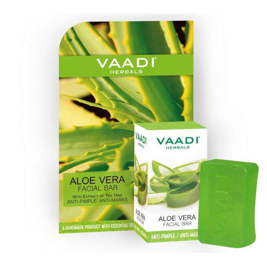Vaadi Herbals Aloe Vera Facial Bar with Tea Tree Extract - Moisturizing & Acne Reduction