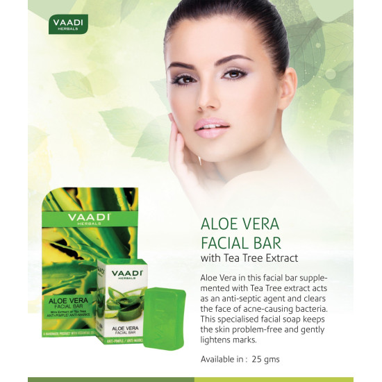 Vaadi Herbals Aloe Vera Facial Bar with Tea Tree Extract - Moisturizing & Acne Reduction