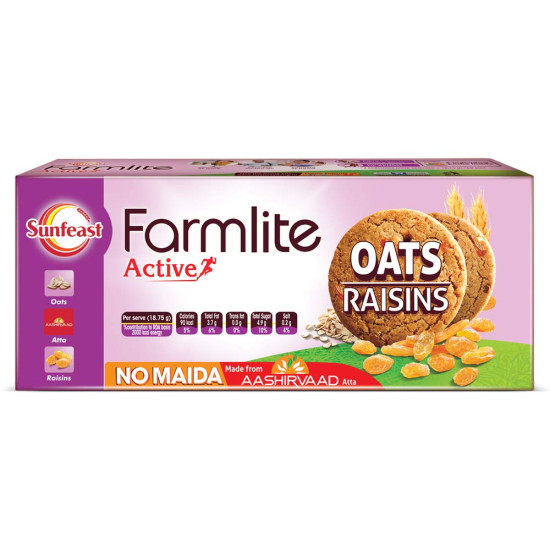 Sunfeast Farmlite Oats and Raisins - Delicious Fiber-rich Oatmeal Biscuits