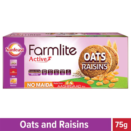Sunfeast Farmlite Oats and Raisins - Delicious Fiber-rich Oatmeal Biscuits