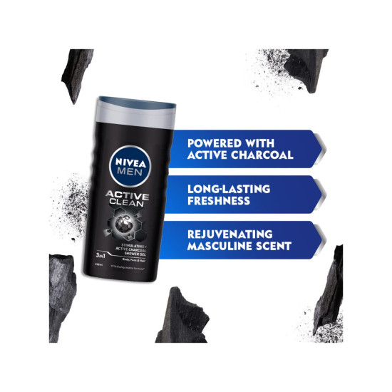 NIVEA Men Body Wash, Active Clean - Active Charcoal Formula