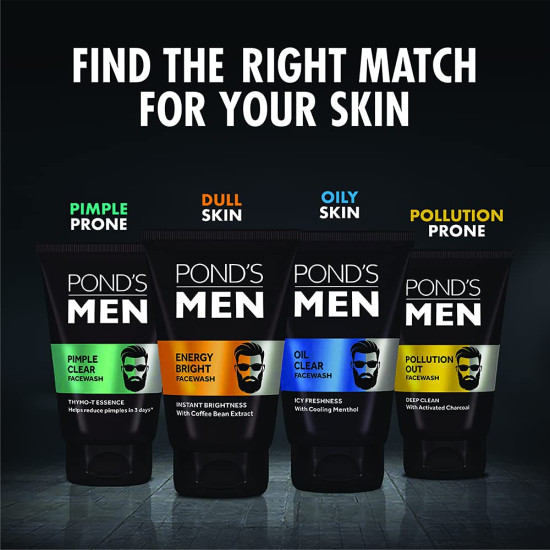 Pond's Men Pollution Out Activated Charcoal Facewash - Deep Clean for Men