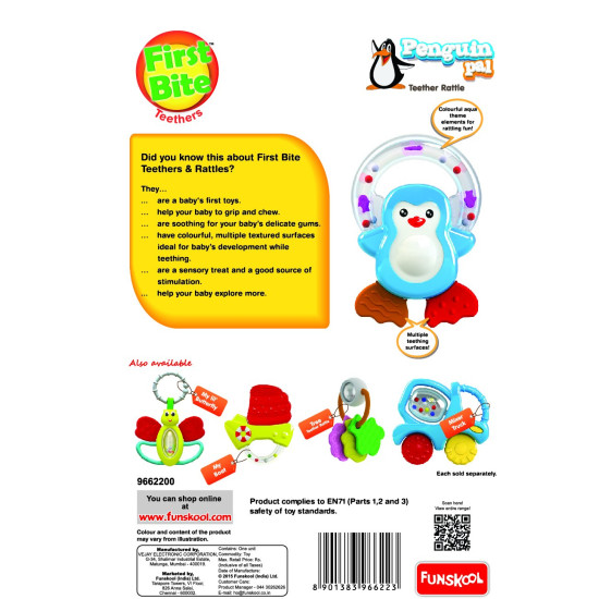 Giggles Funskool Penguin Pal Teether Rattle - Multi Color Teething Toy