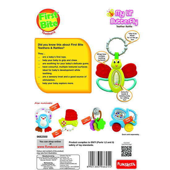 Giggles Funskool My Lil Butterfly Teether Rattle - Multi-Textured Sensory Toy