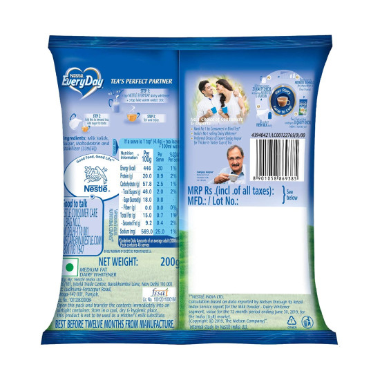Everyday Nestle Dairy Whitener Milk Powder For Tea 200g, Pouch