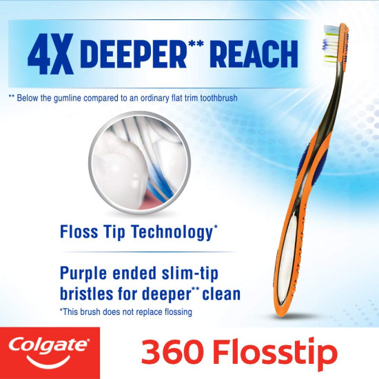 Colgate 360 Degree Flosstip Toothbrush - Advanced Gumline Reach Colgate 360 Degree Flosstip Toothbrush - Advanced Gumline Reach