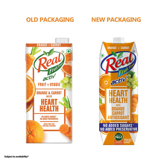Real Activ Orange Carrot Fruit Juice - No Added Sugars & Preservatives