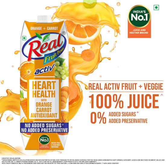 Real Activ Orange Carrot Fruit Juice - No Added Sugars & Preservatives